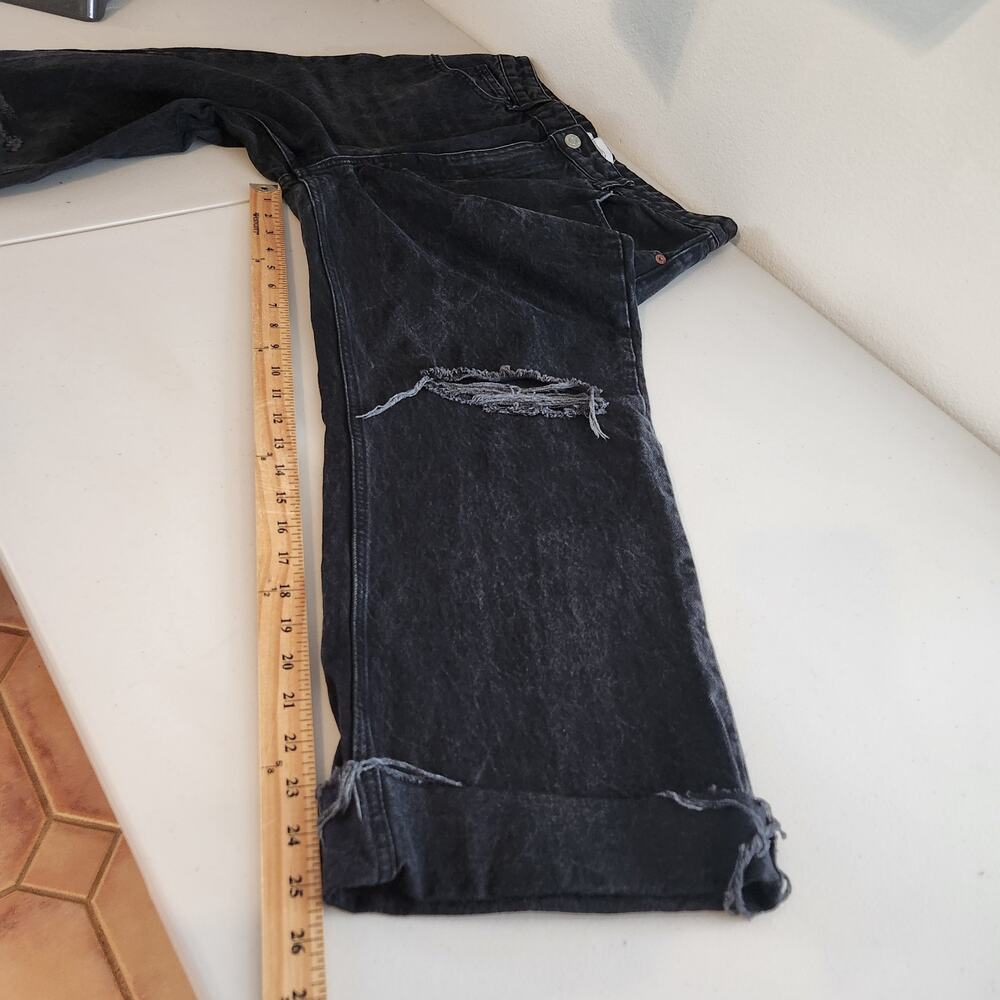 Zara Black Denim Wide Leg Open Knee Cropped Jeans Women's 12 Streetwear Academia - Picture 11 of 12